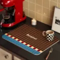 Brown grid leather draining mat retro kitchen placemat with Bonjour text anti slip - 40x60cm / Brown Space