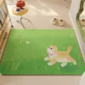 Cute cartoon cat green grass pattern PVC noodle entrance floor mat for home hallway non-slip - 40x60cm / Lawn Kitten