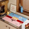 American retro kitchen draining mat leather tabletop waterproof non-slip placemat cute cake design - Happy Cake