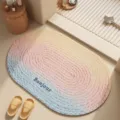 Oval gradient bathroom bath mat with absorbent woven texture and stylish Bonjour print design. - 60*90cm (Diatomaceous Mud) / Light Yellow Blue Gradient