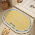 Oval braided bath mat, absorbent quick-drying anti-slip floor mat for bathroom doorway and toilet. - 60*90cm (Diatomaceous Mud) / Sea Salt & Cream Yellow
