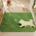 Non-slip green grass puppy door mat, durable loop pile entryway rug for home hallway. - 40x60cm / Spring Outing Puppy