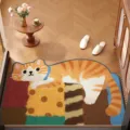 Cartoon cat door mat, PVC loop wire entryway rug, anti-slip dust removal floor mat for home. - 50x80cm (Silk Loop) / Orange Cat Velvet Romance