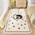 Fluffy bedroom bedside carpet with cute cat and colorful polka dots, warm and cozy rug. - Pink Whiskers Kitty