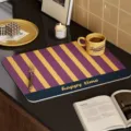 American retro leather placemat kitchen drain mat purple yellow striped table mat non slip - Purple Vibe