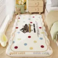 Detail view of fluffy bedside rug with cute cartoon animal print and polka dots, soft bedroom decor. - 40*120cm / Skating Puppy