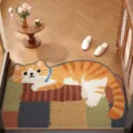 Cartoon cat door mat, cute entrance non-slip PVC loop pile mat for hallway, dirt-resistant. - 50x80cm (Silk Loop) / Orange Cat Xun Cai