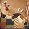Cute cartoon cat shape anti-slip loop wire door mat for entryway and hallway variant. - 50x80cm (Silk Loop) / Slumber Colorful Pattern