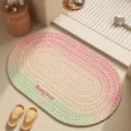 Gradient oval bath mat, absorbent non-slip floor mat for bathroom, cute home decor rug. - Light Pink to Green