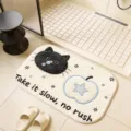 Cute black cat embroidery bath mat detail, soft absorbent floor mat for bathroom decor - 60*90cm / Slow Enjoyment Velvet Light