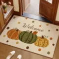 American vintage linen doormat autumn pumpkin welcome entryway rug non-slip floor mat - 40*60cm (Linen) / Pumpkin Sunrise