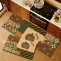Diatomaceous earth kitchen floor mat set, absorbent non-slip pumpkin pattern runner. - Green Pumpkin