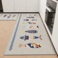 Kitchen floor mat runner two-piece set featuring geometric fish pattern, anti-slip and absorbent. - 40*60cm (Linen) / Grey White Small Fish