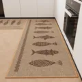 Kitchen rug runner set of 2 with cute fish pattern, non-slip absorbent floor mat for home use. - 40*60cm (Linen) / Line Fish Blue