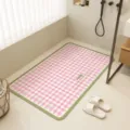 Pink grid anti-slip bathroom bath mat with massage particles and cute slogan for home shower. - 40x70cm / Berry Pink Sky Blue