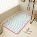 Anti-slip bathroom floor mat with blue white stripes and pink border, comfortable shower mat for home. - 40x70cm / Sweet Pink Mist Blue