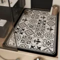 American retro bathroom absorbent floor mat, black and white geometric pattern quick dry mat. - 40*60cm (Diatomaceous Mud) / Morocco Black B