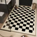 Retro wavy checkered bathroom floor mat, quick drying absorbent large area rug for home decor - 40*60cm (Diatomaceous Mud) / Madeleine Black
