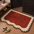 Red and beige entryway doormat with scalloped borders, non-slip floor rug for home hallway. - 40*60cm / Ivy Red