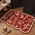 Red festive loop velvet welcome doormat for entryway, anti-dirt absorbent floor mat home decor. - 40*60cm / Persimmon Red Rose