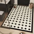 Retro style bathroom absorbent floor mat with stylish black and white geometric pattern. - 40*60cm (Diatomaceous Mud) / Off-White Round Grid