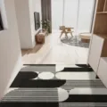 Nordic minimalist geometric floor mat detail, black and white entrance PVC anti-skid rug. - Landscape 120x180cm (Silk Loop) / Sketch Sunset