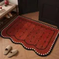 Red loop pile doormat with scalloped edge and heart pattern for entryway floor decoration. - Gardenia Black Tea