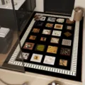 American retro bathroom absorbent floor mat with artistic tile patterns, large non-slip rug. - Ink Color Grid Square