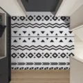 Nordic minimalist entrance loop mat, black and white geometric pattern, durable PVC floor mat for home. - Landscape 120x180cm (Silk Loop) / Black and White Traces