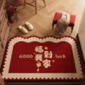 Festive red loop pile floor mat for entryway, durable and easy to clean home door mat. - Vintage Blessing at Home