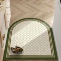 Modern minimalist entryway floor mat, waterproof non-slip leather foyer rug for home decor. - 80x100cm / Xiluoman Island Green Frame-Curved