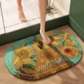 Van Gogh sunflower art bath mat, non-slip absorbent oval floor rug for bathroom home. - Sunflower - Oval