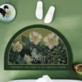 Nordic half-round oil painting absorbent floor mat, anti-slip diatom mud bathroom mat. - 40x60cm / Wild Rose - Semicircular