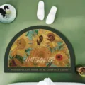 Absorbent non-slip bath mat with Van Gogh sunflower oil painting design for bathroom doorway. - 40x60cm / Sunflower - Semicircle