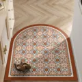 Waterproof leather entryway floor mat, modern arch non-slip foyer mat with retro pattern. - 50*80cm / Emily-Curved