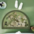 Semi-circular diatomaceous earth absorbent floor mat with oil painting white floral pattern. - White Peony - Semicircle