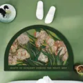 Retro oil painting style half circle diatomite absorbent mat for bathroom anti-slip floor. - Oleander - Semicircle