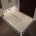 Modern minimalist entrance doormat featuring stylish black and white checkerboard border. - 40x60cm (8mm Coiled) / Happy Small Grid