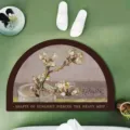 Half-circle oil painting absorbent floor mat, Nordic bathroom non-slip soft mat. - Vintage Peach Blossom - Semicircle