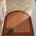 Modern semicircular leather entryway floor mat, waterproof and anti-slip geometric pattern brown mat. - 80x100cm / Jia You Tong Qian-Curved