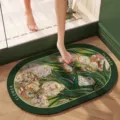 Oil painting style absorbent bath mat, non-slip oval soft floor mat for bathroom door home use. - Oleander - Oval