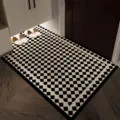 Modern Minimalist Black White Checkerboard Entrance Door Mat PVC Loop Pile Floor Mat - 40x60cm (8mm Coiled) / Classic Aesthetic Grid