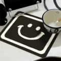 Minimalist kitchen counter drying mat black white smiley face absorbent diatomite placemat - 30x40cm / Bill Smile Black