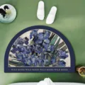 Non-slip absorbent bathroom floor mat with oil painting floral design, perfect for home use. - Butterfly Blue - Semicircle