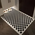Modern minimalist black and white checkerboard entryway doormat, durable PVC floor mat. - Black and White Grid