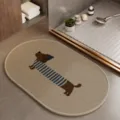 Oval anti-slip bath mat with cute cartoon dachshund design for kitchen and bathroom. - Cute Fortune 5