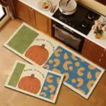 Kitchen floor mat set featuring cute pumpkin and blue leopard print design. Durable and non-slip. - Orange Dream