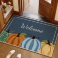 American linen-feel entryway doormat, non-slip porch mat with cute autumn pumpkin patterns. - 40*60cm (Linen) / Pumpkin Blue