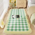 Cozy green checkered bedroom rug with cute panda design, soft bedside carpet for warm home decor. - 40*120cm / Green Grid Little Panda