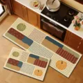 Rural kitchen floor mat two-piece set, autumn pumpkin stripe non-slip diatomite mat for home - Weaving Rhythm